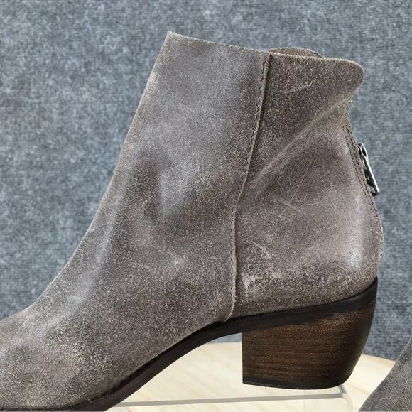 Lucky Brand Kaiya Gray Suede Zip Up Block Heel Ankle Boot 10M Leather Bootie - Picture 3 of 10